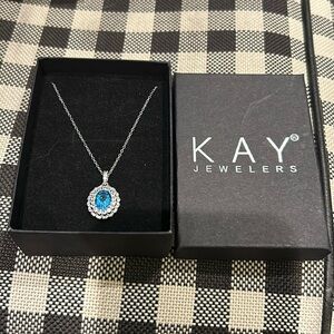 Kay Jewelers Blue Topaz & White LabCreated Sapphire Necklace Sterling Silver 18”